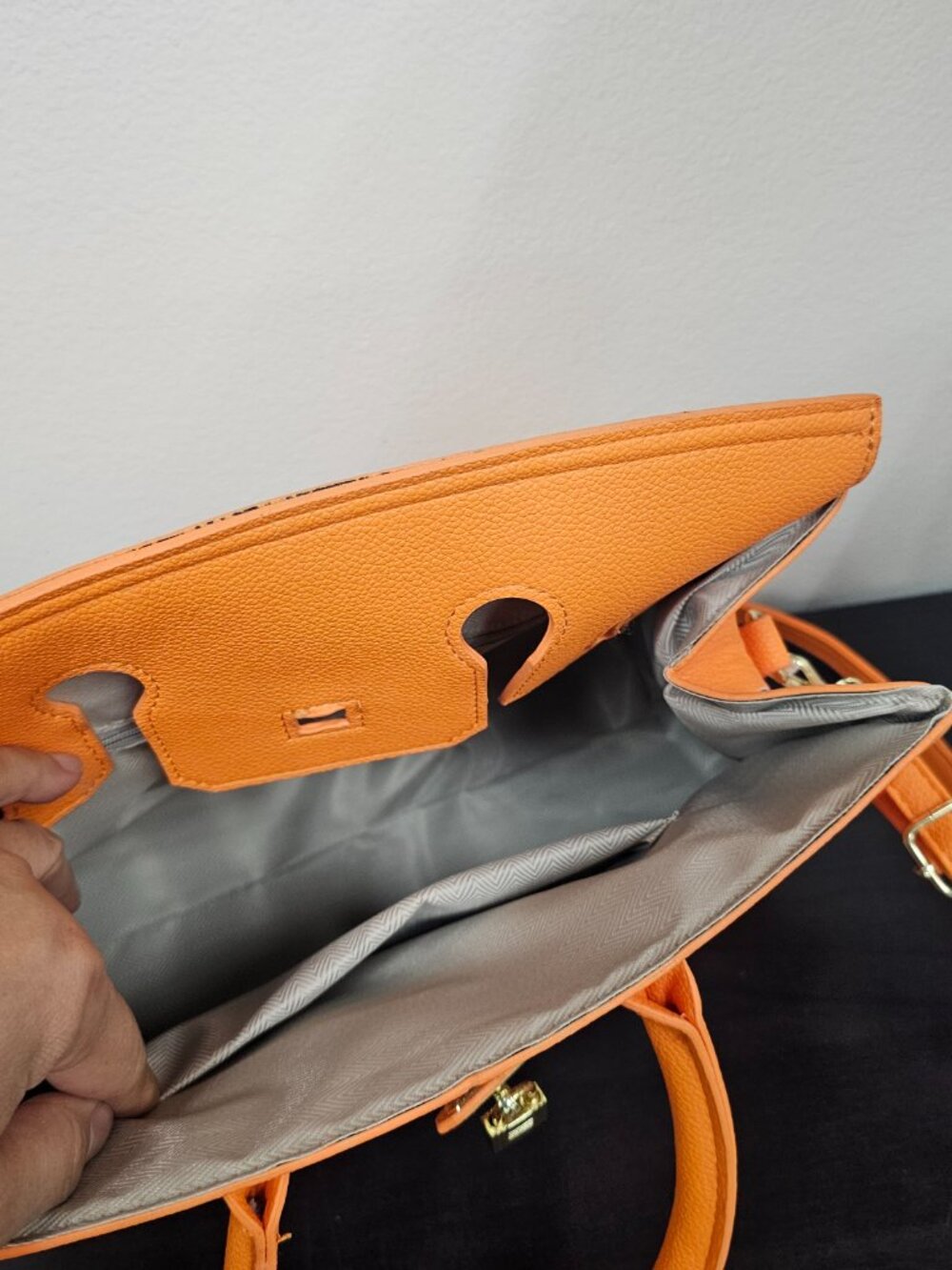 You Fake Like This Birkin Statement Satchel Handbag Orange Bright Color NWT - Picture 4 of 8